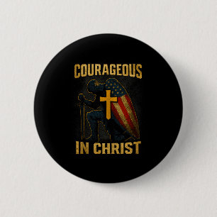 Badge Rond 5 Cm Croix de Chevalier Courageux en Christ Drapeau Usa