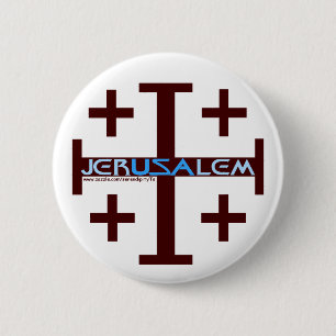 Badge Rond 5 Cm Croix de Jérusalem