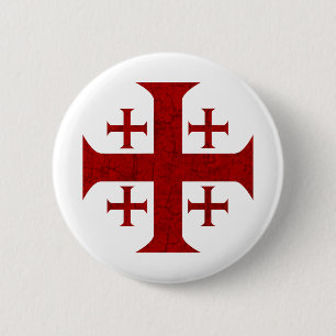Badge Rond 5 Cm Croix de Jérusalem, affligée