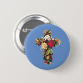 Badge Rond 5 Cm Croix de Rose (Devant & derrière)