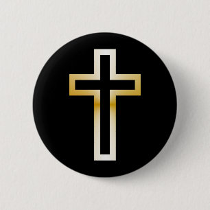Badge Rond 5 Cm Croix en or ou argent bleu noir