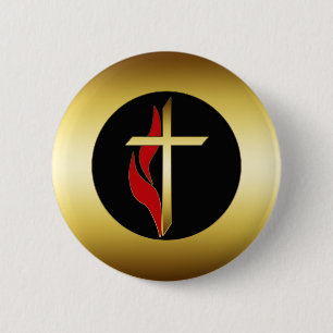 BADGE ROND 5 CM CROIX ET FLAMME