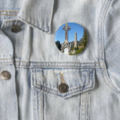 Badge Rond 5 Cm Croix et tour ronde Glendalough de St Kevin (En situation)