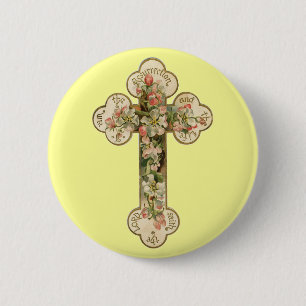 Badge Rond 5 Cm Croix florale Vintage