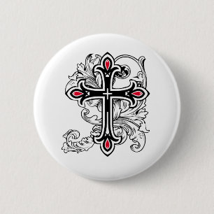 Badge Rond 5 Cm Croix gothique