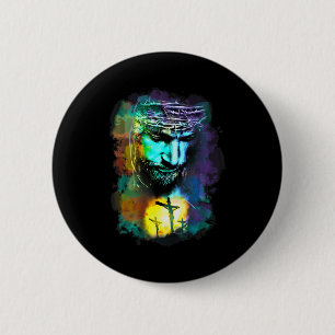 Badge Rond 5 Cm Croix Jésus-Christ Culture Religieuse Art Chrétien