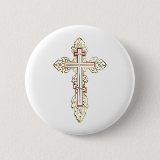 Badge Rond 5 Cm Croix orthodoxe (Devant)