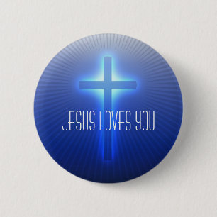 Badge Rond 5 Cm Croix religieuse   Jésus vous aime