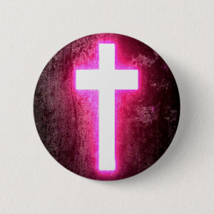 Badge Rond 5 Cm Croix rose brillante magnifique
