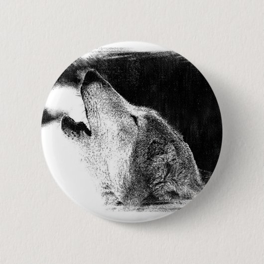Badge Rond 5 Cm Croquis noir et blanc Loup gris (Devant)
