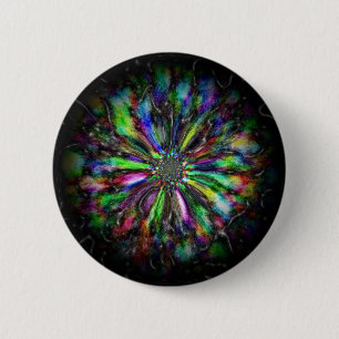 Badge Rond 5 Cm Croquis psychédélique coloré d'une fleur