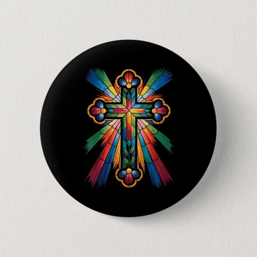 Badge Rond 5 Cm Cross Colorful Christian Religous (Devant)