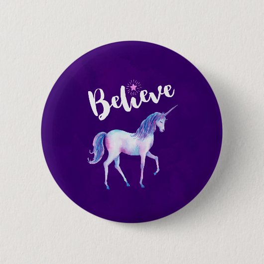 Badge Rond 5 Cm Croyez avec Unicorn dans les aquarelles pastel (Devant)
