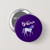 Badge Rond 5 Cm Croyez avec Unicorn dans les aquarelles pastel (Devant & derrière)