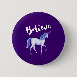 Badge Rond 5 Cm Croyez avec Unicorn dans les aquarelles pastel