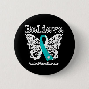 Badge Rond 5 Cm Croyez - le papillon de cancer du col de l'utérus