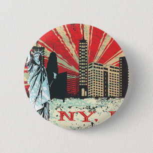 Badge Rond 5 Cm Cru NY en rouge