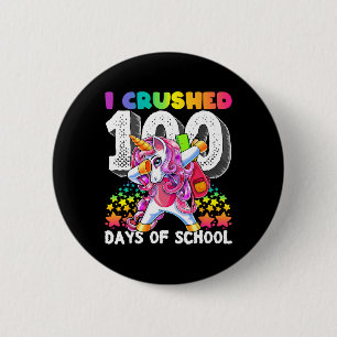 Badge Rond 5 Cm Crushed 100 Jours De L'École Dabbing Unicorn Don D
