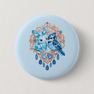 Badge Rond 5 Cm Crystal Blue Bunny and Blue Jay Heart