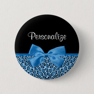 Badge Rond 5 Cm Cube Blue Jaguar Imprimer Bleu clair Ruban et nom