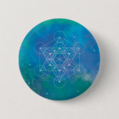 Badge Rond 5 Cm Cube de Métatron Géométrie sacrée (Devant)