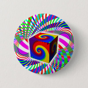 Badge Rond 5 Cm Cube spirale arc-en-ciel