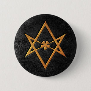 Badge Rond 5 Cm Cuir unicursale d'or de noir de Hexagram de