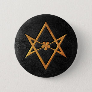 Badge Rond 5 Cm Cuir unicursale d'or de noir de Hexagram de