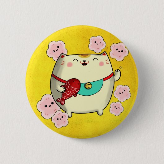 Badge Rond 5 Cm Cuisine ronde Maneki Neko Chat (Devant)
