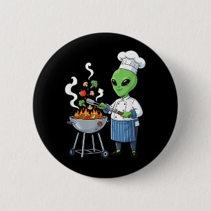 Badge Rond 5 Cm Cuisinier Alien Drôle Grillant Des Fighterbles D'a