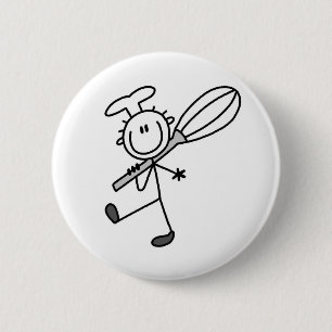 Badge Rond 5 Cm Cuisinier Bonhomme Allumette avec Fouet