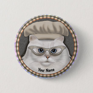 Badge Rond 5 Cm Cuisinier Chat Persan épinglette
