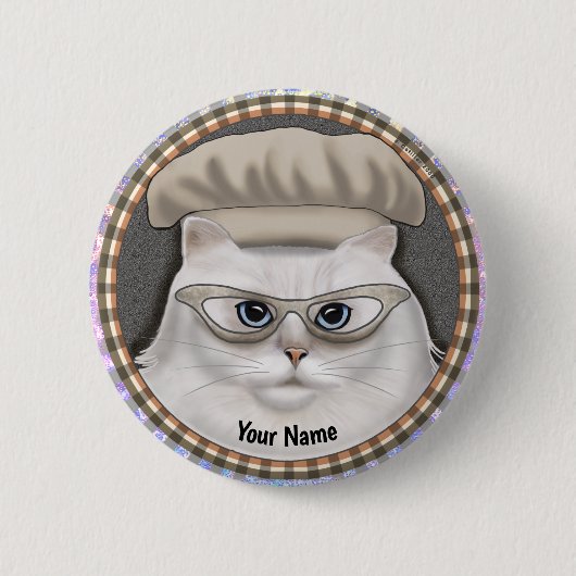 Badge Rond 5 Cm Cuisinier Chat Persan épinglette (Devant)