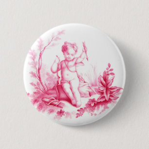 Badge Rond 5 Cm Cupidon de porcelaine de Coalbrookdale, peint 1865