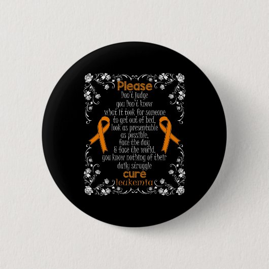 BADGE ROND 5 CM CURE LEUKEMIA SOUTIENS LEUKEMIA SENSIBILISATION À  (Devant)