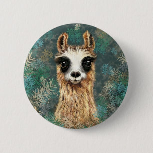 Badge Rond 5 Cm Curieuse Llama Bébée - Cute