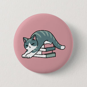 Badge Rond 5 Cm Curieux avec un livre et un chat - Lecture confort