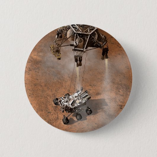 Badge Rond 5 Cm Curiosity Arrivant Sur La Surface Martienne. (Devant)
