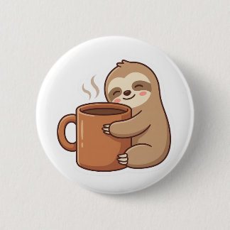Badge Rond 5 Cm Current Mood Sloth Coffee Pin Button