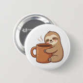 Badge Rond 5 Cm Current Mood Sloth Coffee Pin Button (Devant & derrière)