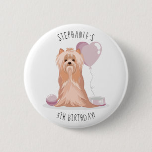 Badge Rond 5 Cm Curte Yorkshire Terrier Anniversaire