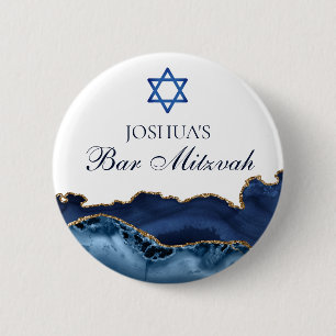 Badge Rond 5 Cm Custom Bar Mitzvah Party Navy Blue Gold Agate