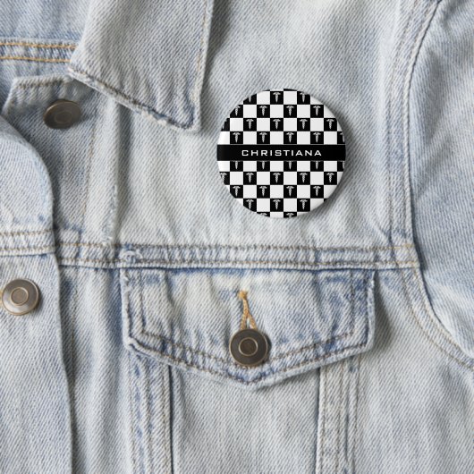 Badge Rond 5 Cm Custom Black and White Medical Symbol Caduceus (En situation)