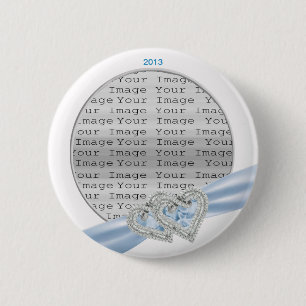 Badge Rond 5 Cm Custom Hearts Ice Blue Ribbon Button