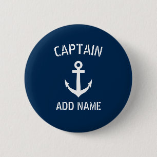 Badge Rond 5 Cm Custom navy blue nautical anchor boat captain