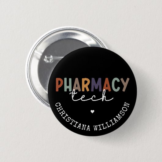 Badge Rond 5 Cm Custom Pharmacy Tech Retro Pharmacy Technician (Devant & derrière)