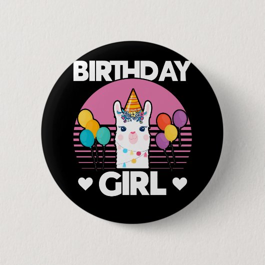 Badge Rond 5 Cm Cute Alpaca Girl Llama fête d'anniversaire (Devant)