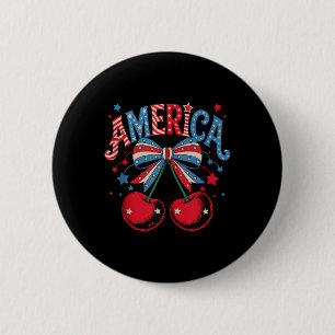 Badge Rond 5 Cm Cute America Cherries Coquette Bow Cherry 4th Of J