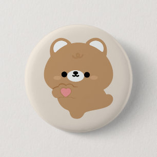 Badge Rond 5 Cm Cute Amour Ours Brown