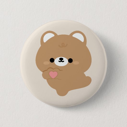 Badge Rond 5 Cm Cute Amour Ours Brown (Devant)